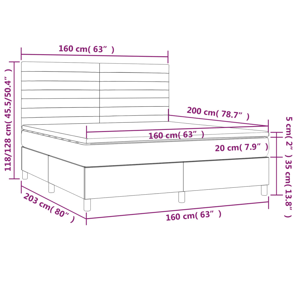 vidaXL Κρεβάτι Boxspring με Στρώμα Κρεμ 160x200 εκ. Υφασμάτινο