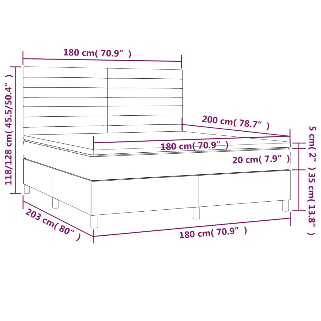 vidaXL Κρεβάτι Boxspring με Στρώμα Μαύρο 180x200 εκ. Υφασμάτινο