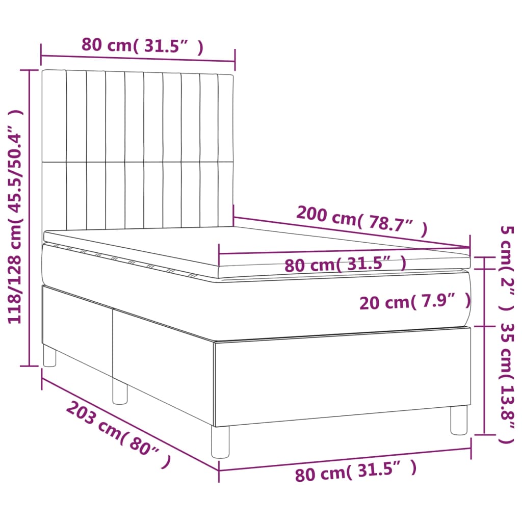 vidaXL Κρεβάτι Boxspring με Στρώμα Κρεμ 80 x 200 εκ. Υφασμάτινο