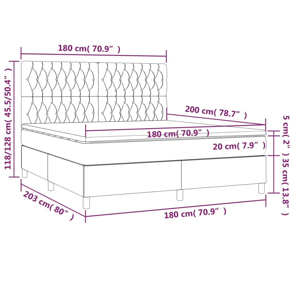 vidaXL Κρεβάτι Boxspring με Στρώμα Σκούρο Γκρι 180x200 εκ Υφασμάτιν
