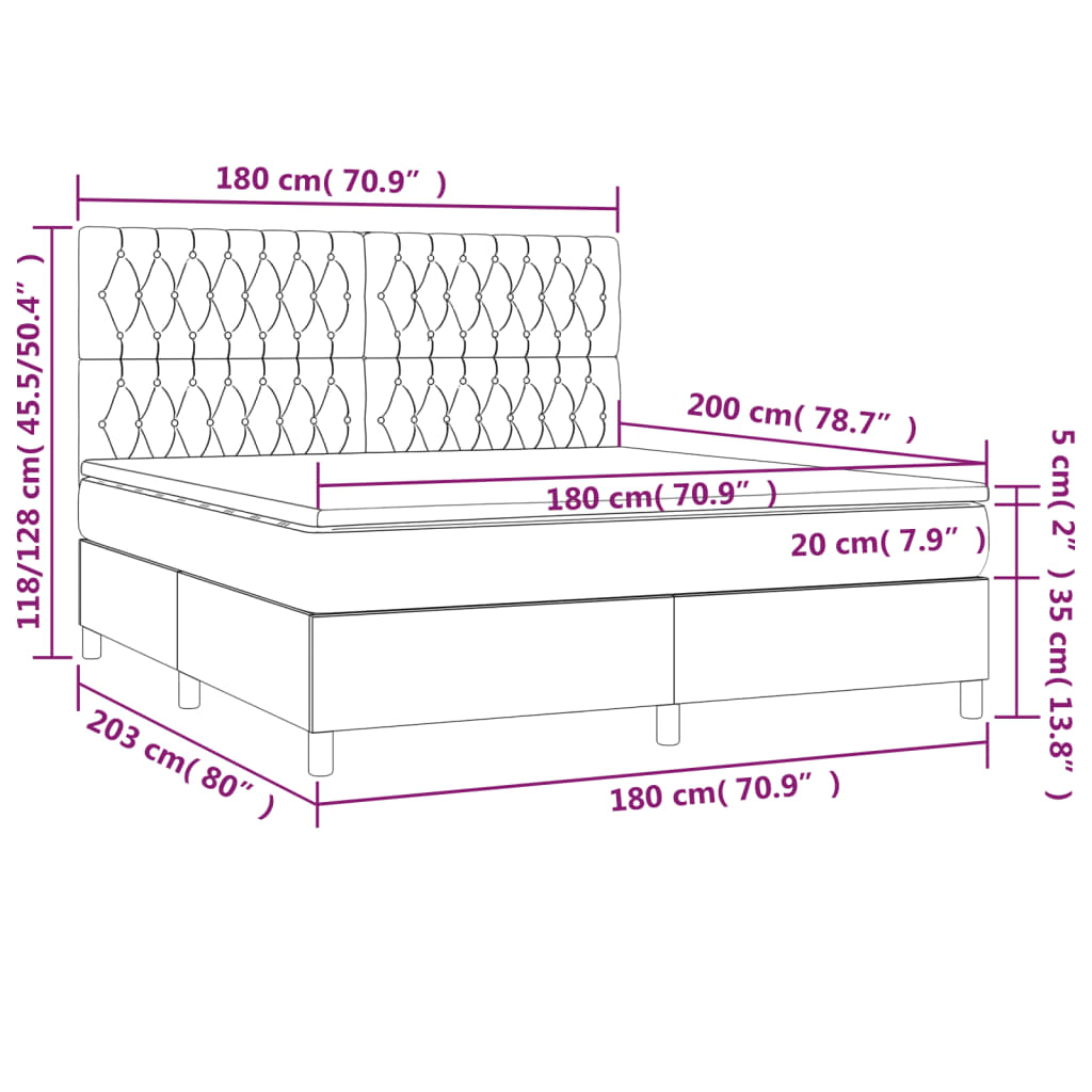 vidaXL Κρεβάτι Boxspring με Στρώμα Μαύρο 180x200 εκ. Υφασμάτινο