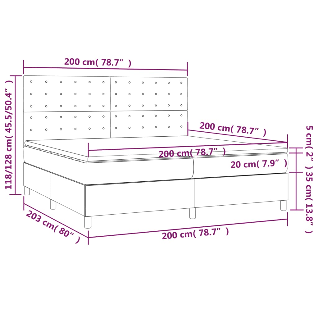 vidaXL Κρεβάτι Boxspring με Στρώμα Σκούρο Γκρι 200x200 εκ. Υφασμάτινο
