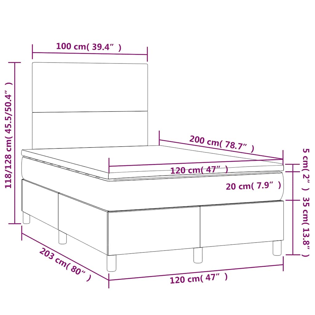 vidaXL Κρεβάτι Boxspring με Στρώμα Σκούρο Πράσινο 120x200εκ. Βελούδινο
