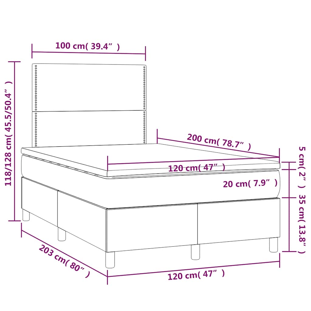 vidaXL Κρεβάτι Boxspring με Στρώμα Σκούρο Μπλε 120x200 εκ. Βελούδινο