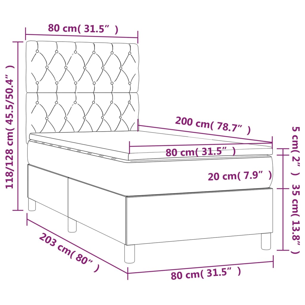 vidaXL Κρεβάτι Boxspring με Στρώμα Σκούρο Γκρι 80x200 εκ. Βελούδινο