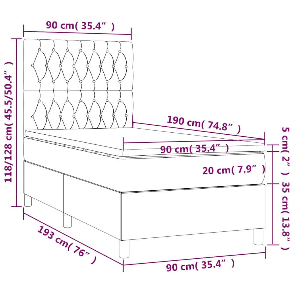 vidaXL Κρεβάτι Boxspring με Στρώμα Σκούρο Πράσινο 90x190 εκ. Βελούδινο