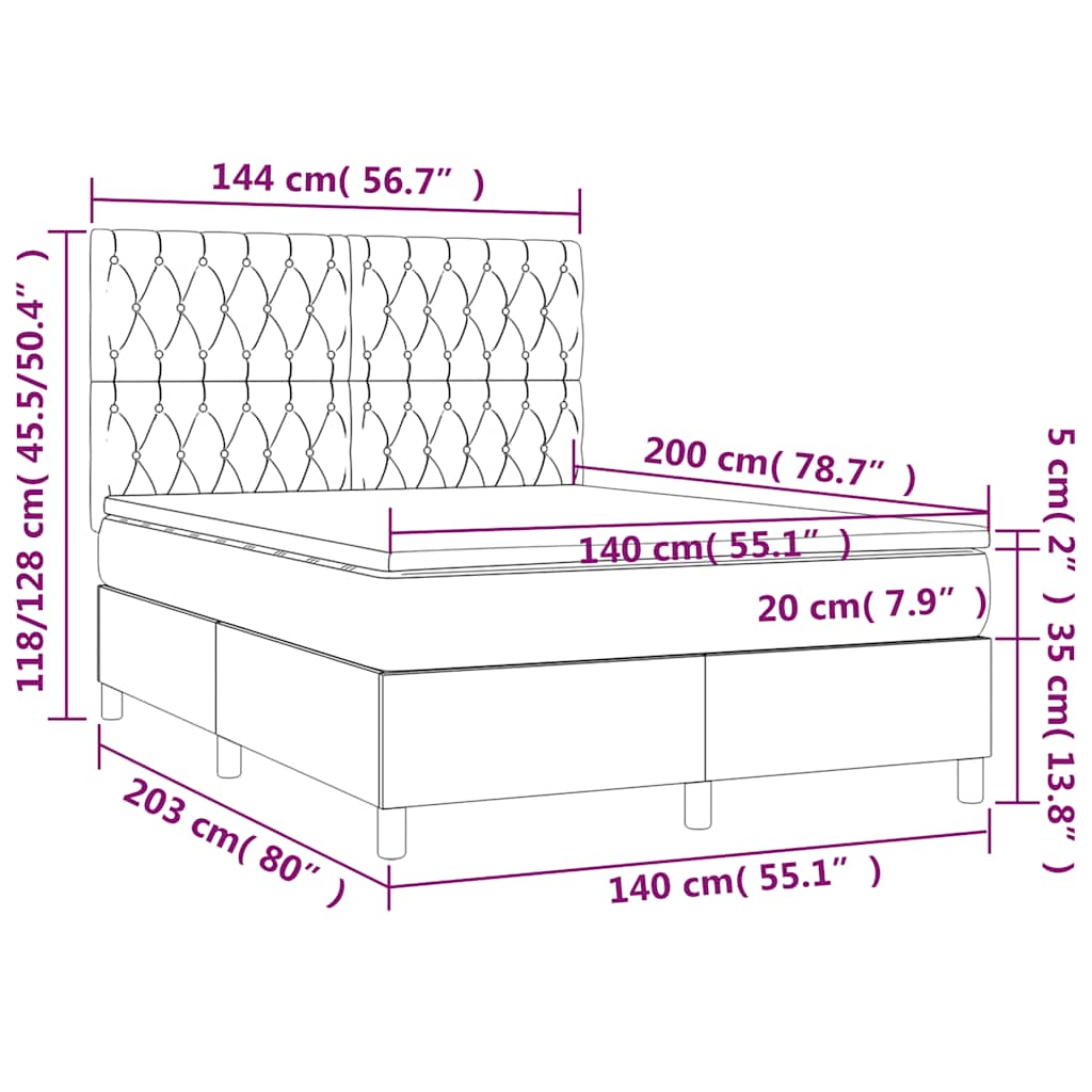 vidaXL Κρεβάτι Boxspring με Στρώμα Σκούρο Πράσινο 140x200εκ. Βελούδινο