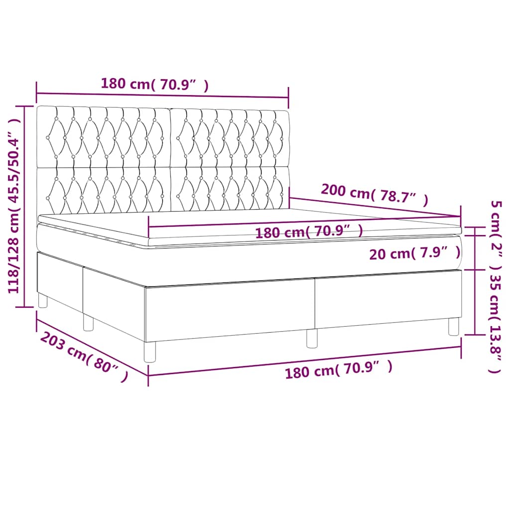 vidaXL Κρεβάτι Boxspring με Στρώμα Σκούρο Πράσινο 180x200εκ. Βελούδινο
