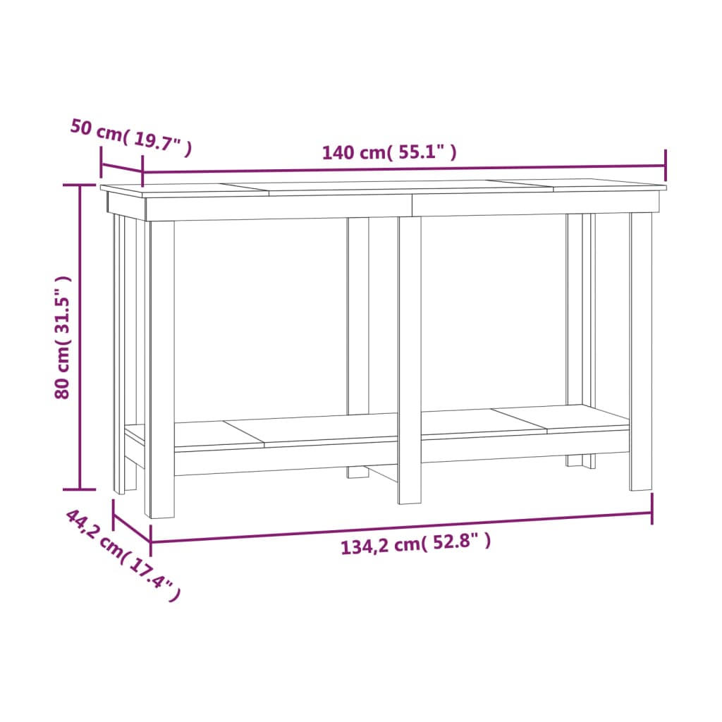 vidaXL Πάγκος Εργασίας 140x50x80 εκ. από Μασίφ Ξύλο Πεύκου