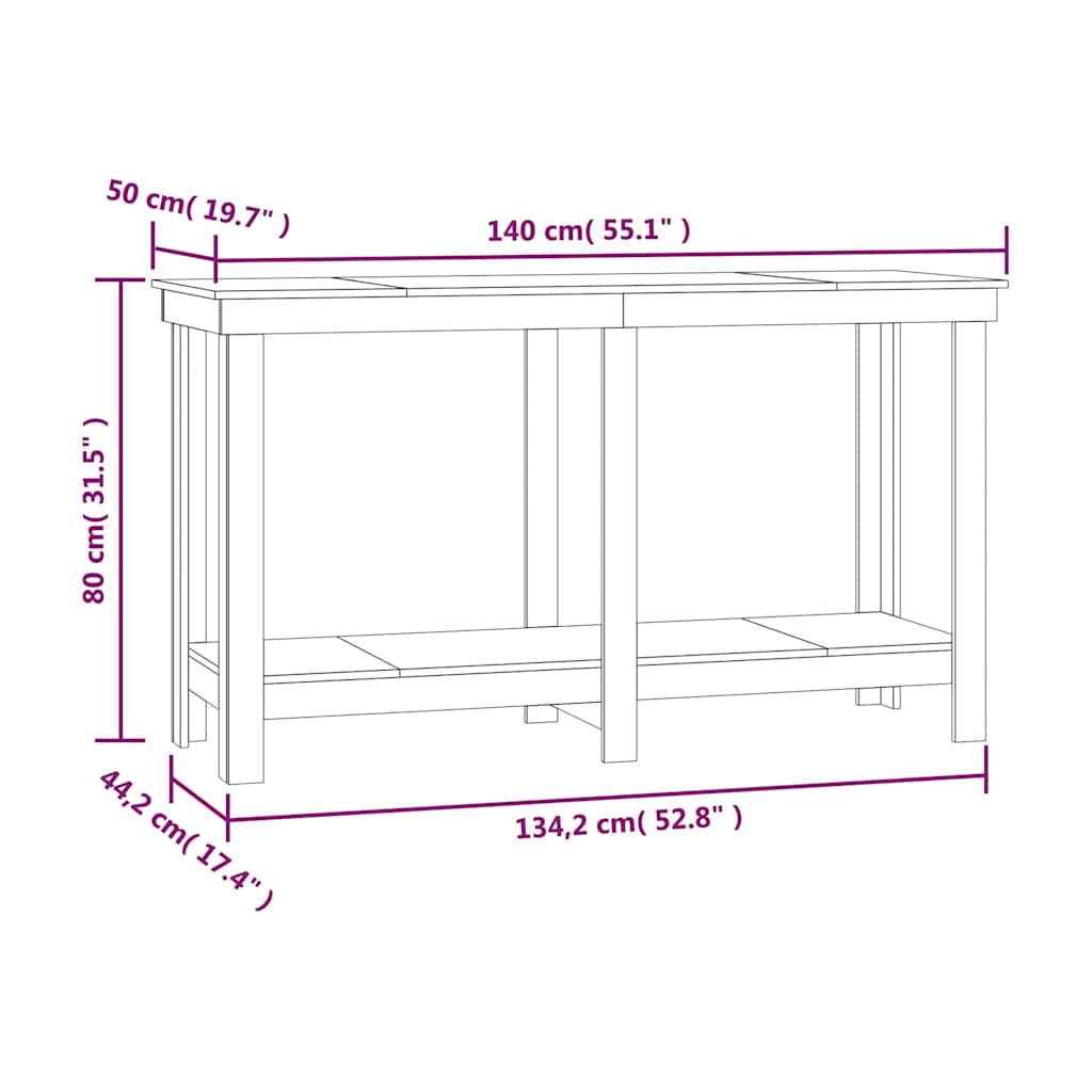 vidaXL Πάγκος Εργασίας Λευκός 140x50x80 εκ. από Μασίφ Ξύλο Πεύκου