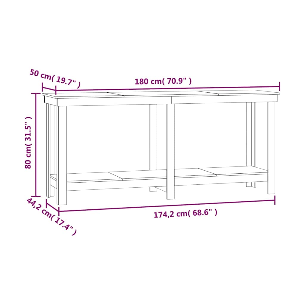 vidaXL Πάγκος Εργασίας Λευκός 180x50x80 εκ. από Μασίφ Ξύλο Πεύκου