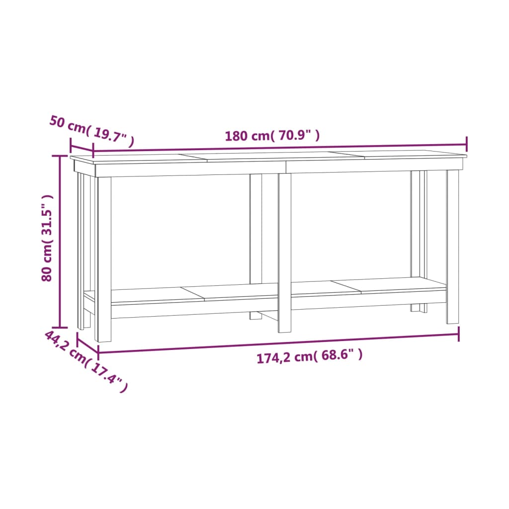 vidaXL Πάγκος Εργασίας Μαύρος 180x50x80 εκ. από Μασίφ Ξύλο Πεύκου