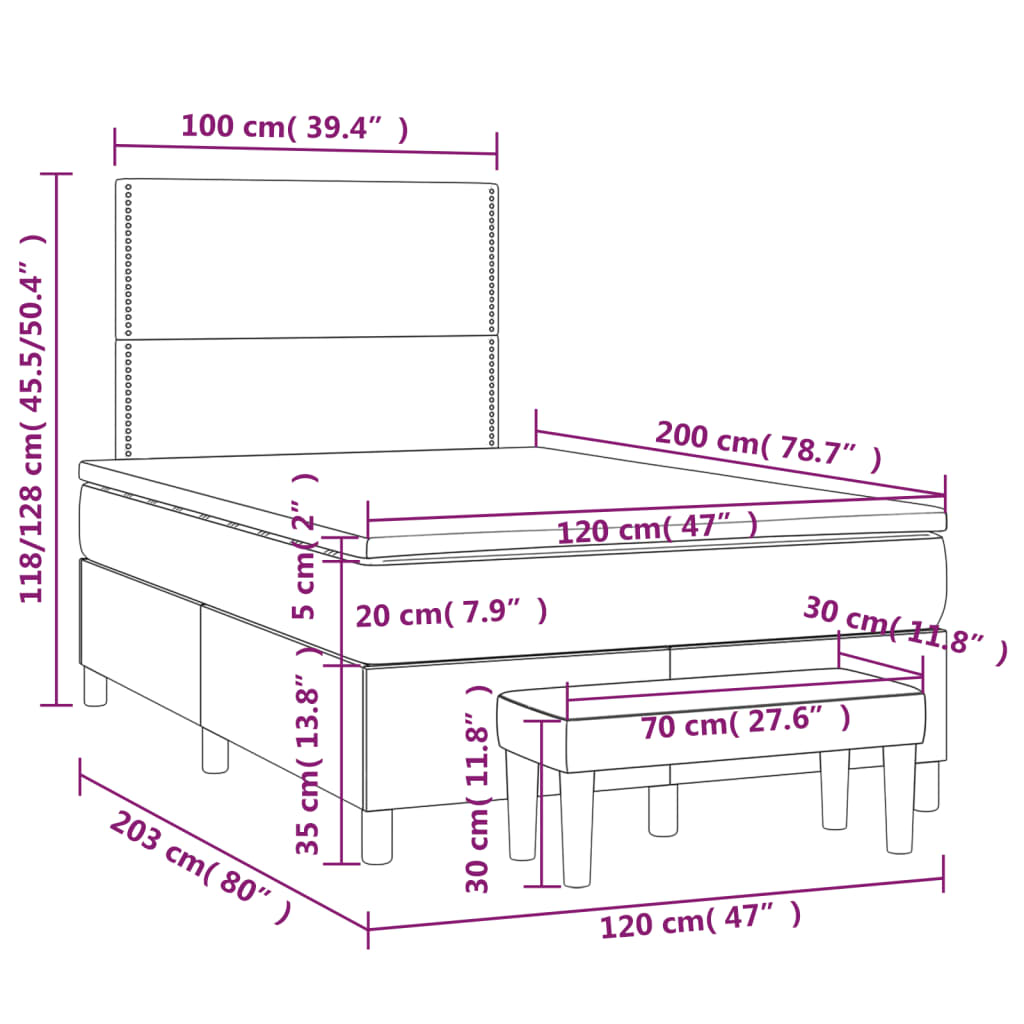 vidaXL Κρεβάτι Boxspring με Στρώμα Μπλε 120x200 εκ. Υφασμάτινο
