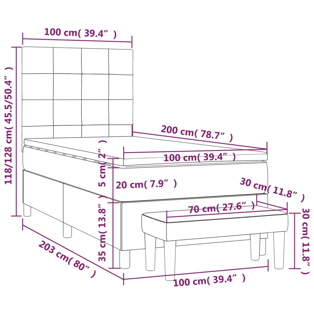 vidaXL Κρεβάτι Boxspring με Στρώμα Ανοιχτό Γκρι 100x200 εκ. Υφασμάτινο