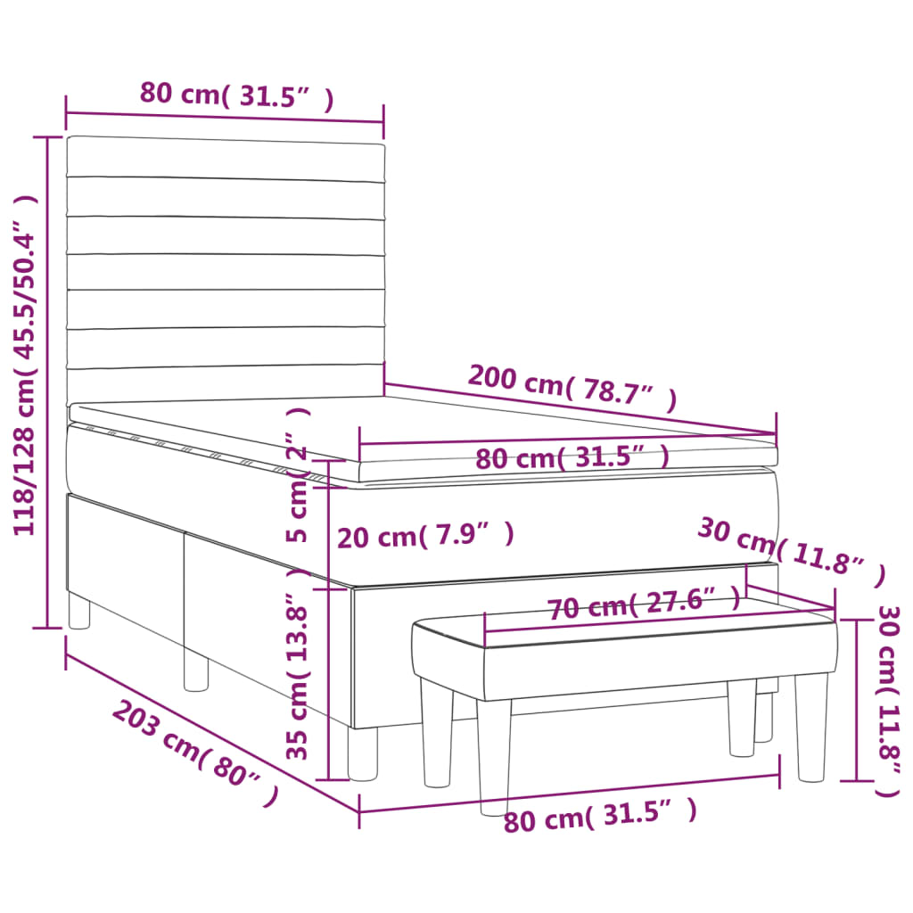 vidaXL Κρεβάτι Boxspring με Στρώμα Σκούρο Καφέ 80x200 εκ. Υφασμάτινο