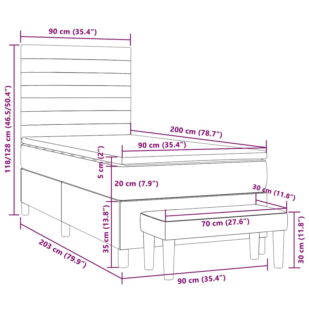 vidaXL Κρεβάτι Boxspring με Στρώμα Σκούρο Καφέ 90x200 εκ. Υφασμάτινο