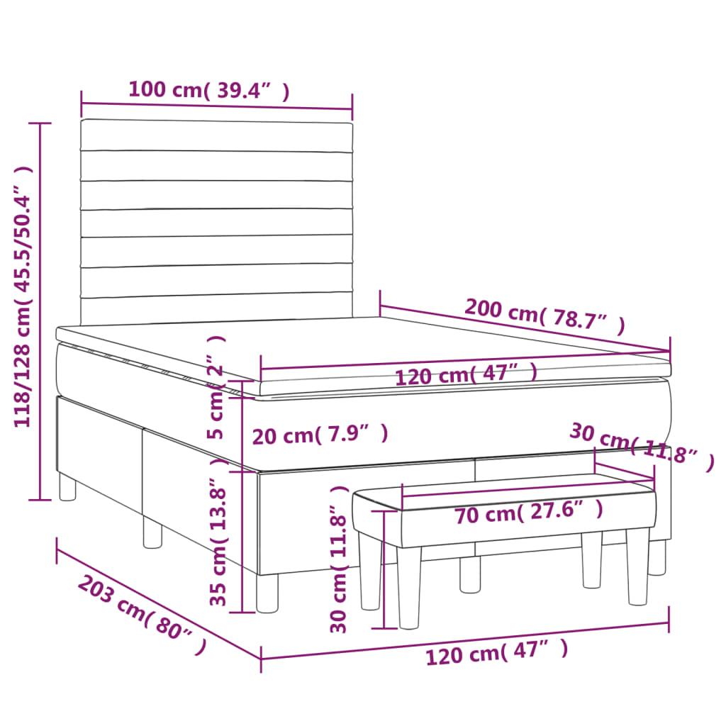 vidaXL Κρεβάτι Boxspring με Στρώμα Taupe 120x200 εκ. Υφασμάτινο