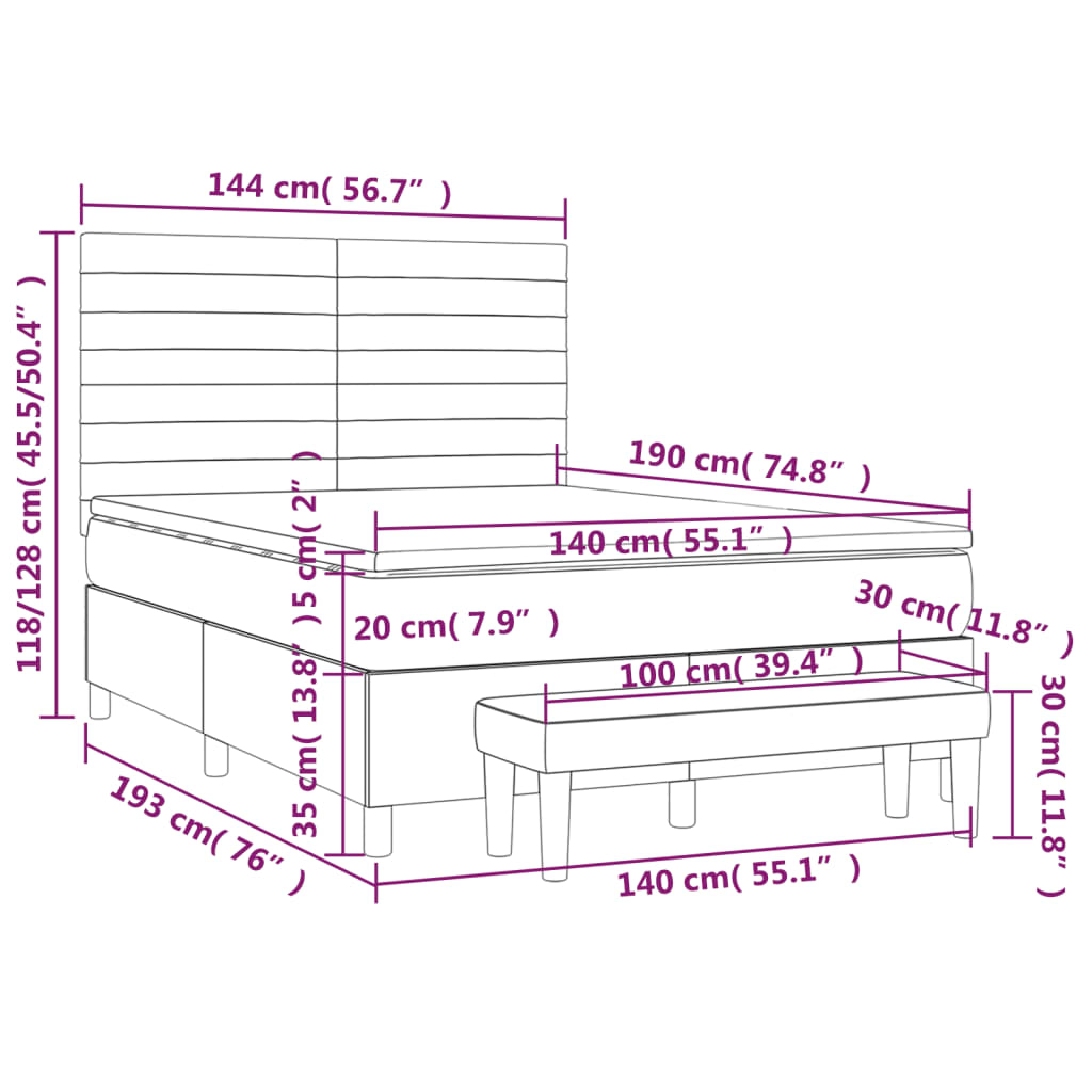 vidaXL Κρεβάτι Boxspring με Στρώμα Σκούρο Γκρι 140x190 εκ. Υφασμάτινο