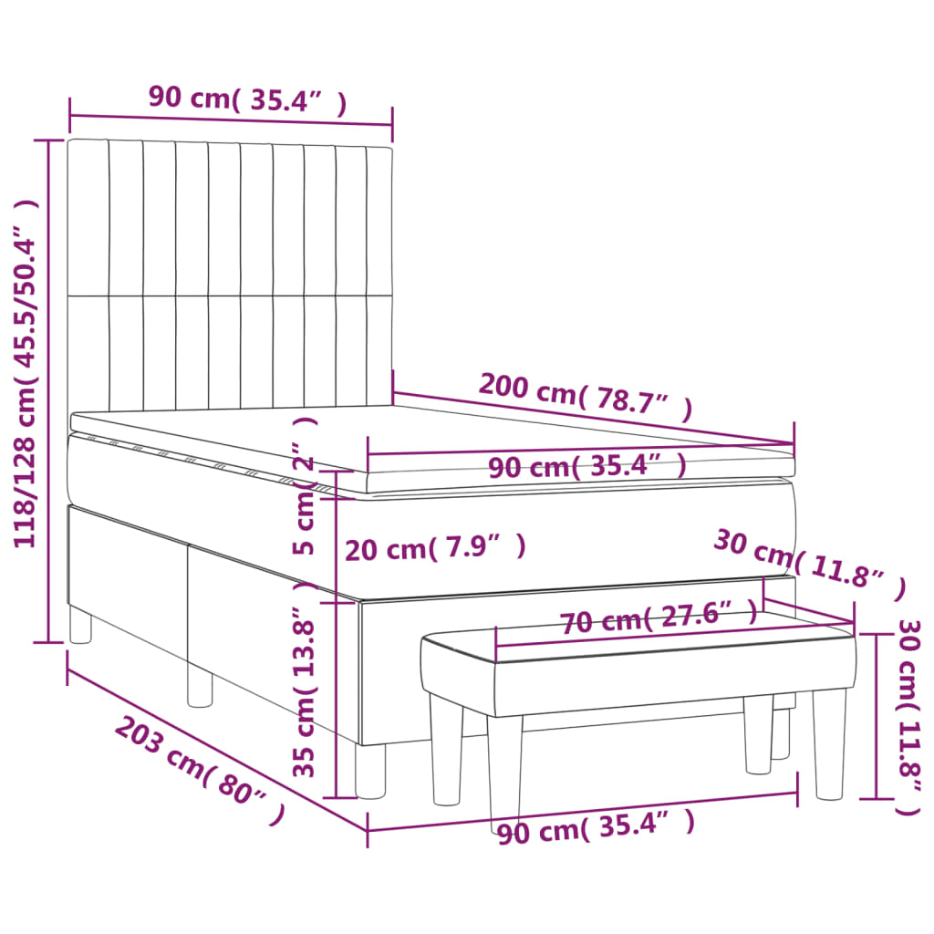 vidaXL Κρεβάτι Boxspring με Στρώμα Μπλε 90x200 εκ.Υφασμάτινο