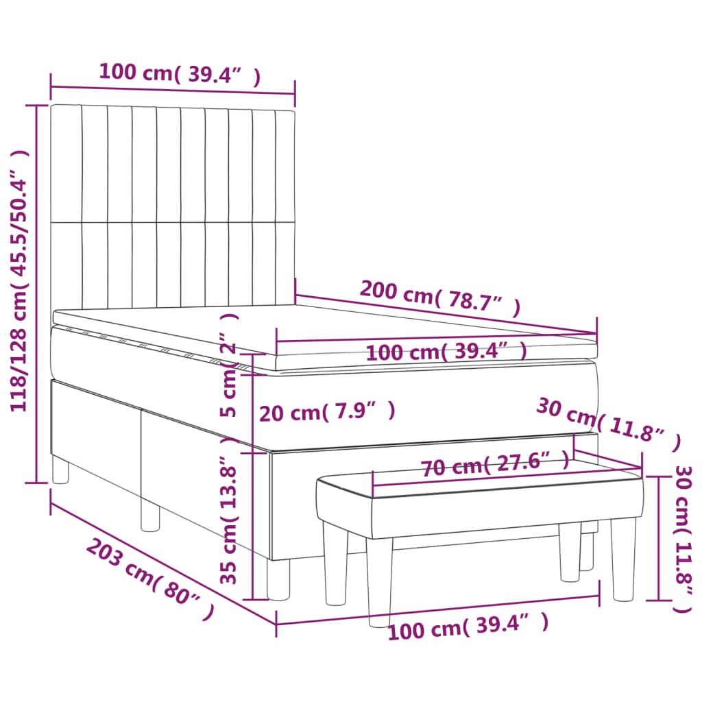 vidaXL Κρεβάτι Boxspring με Στρώμα Μαύρο 100 x 200 εκ. Υφασμάτινο