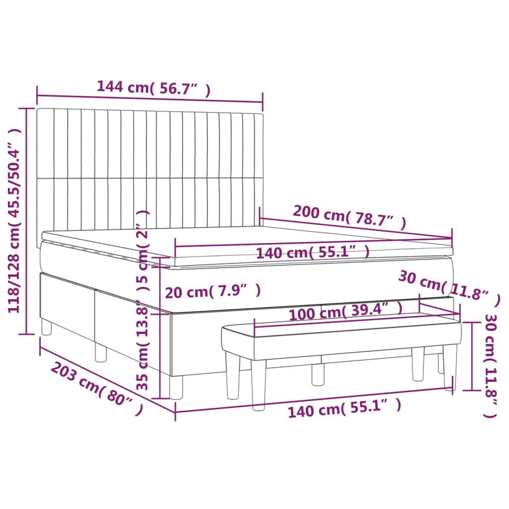 vidaXL Κρεβάτι Boxspring με Στρώμα Μπλε 140x200 εκ. Υφασμάτινο