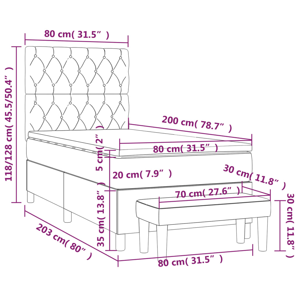 vidaXL Κρεβάτι Boxspring με Στρώμα Σκούρο Καφέ 80x200 εκ. Υφασμάτινο