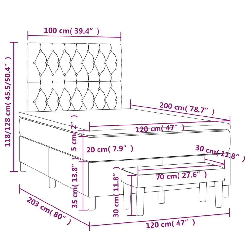 vidaXL Κρεβάτι Boxspring με Στρώμα Taupe 120x200 εκ. Υφασμάτινο