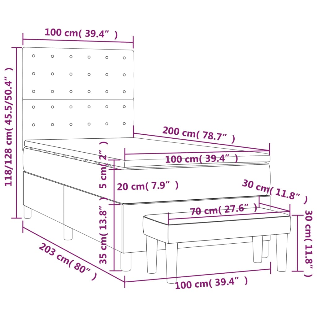vidaXL Κρεβάτι Boxspring με Στρώμα Μπλε 100 x 200 εκ. Υφασμάτινο
