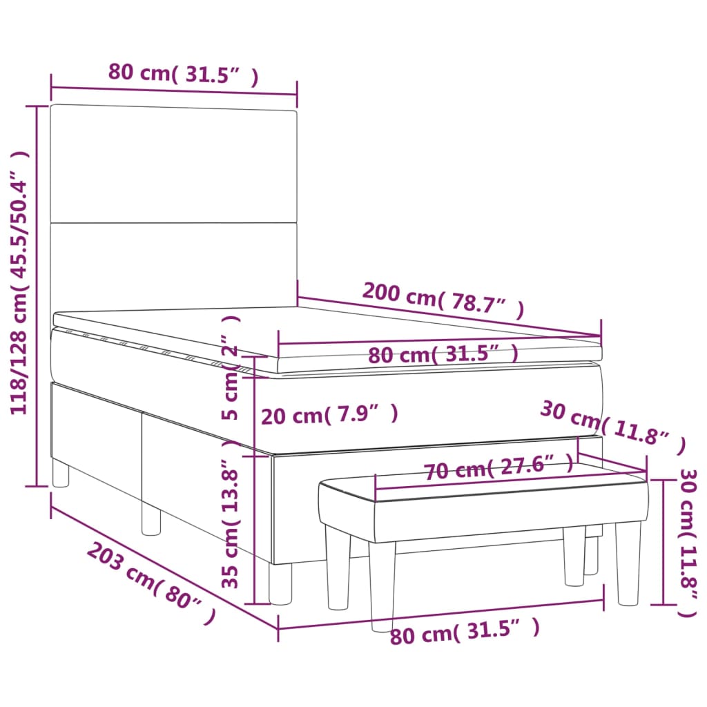vidaXL Κρεβάτι Boxspring με Στρώμα Κρεμ 80 x 200 εκ. Υφασμάτινο