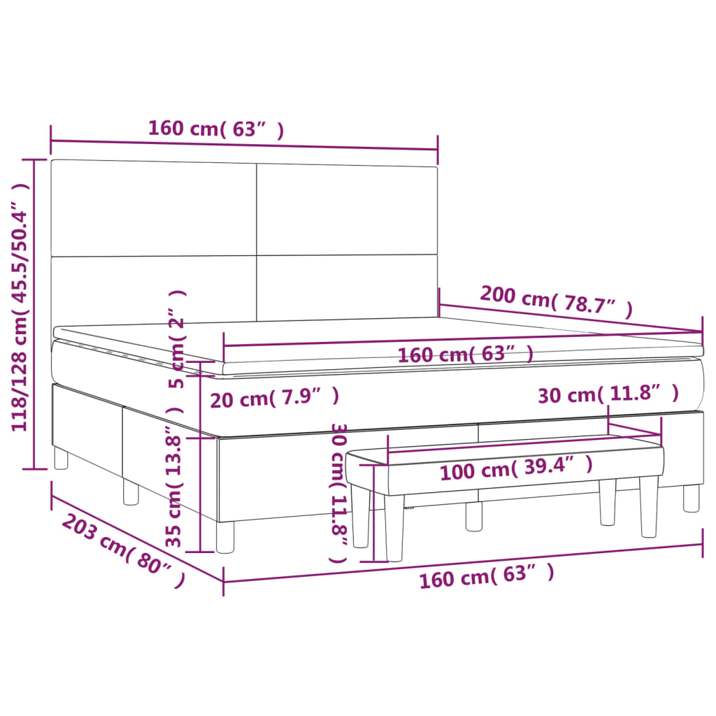 vidaXL Κρεβάτι Boxspring με Στρώμα Μαύρο 160x200 εκ. Υφασμάτινο