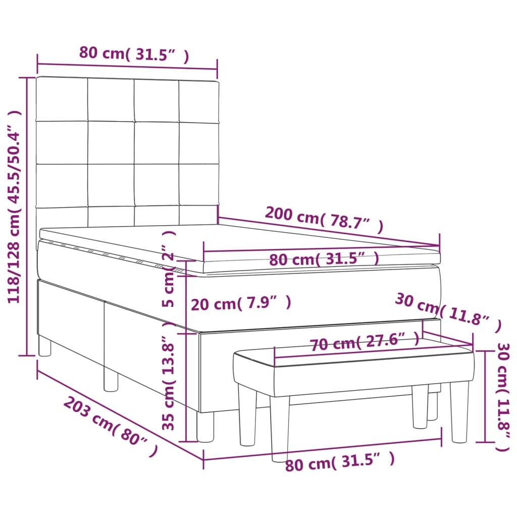vidaXL Κρεβάτι Boxspring με Στρώμα Ανοιχτό Γκρι 80x200 εκ. Υφασμάτινο