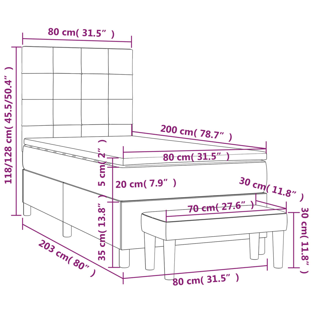 vidaXL Κρεβάτι Boxspring με Στρώμα Κρεμ 80 x 200 εκ. Υφασμάτινο