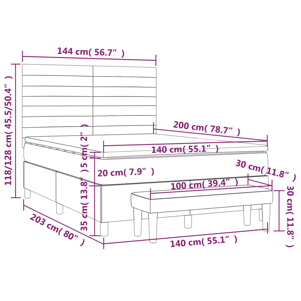 vidaXL Κρεβάτι Boxspring με Στρώμα Σκούρο Καφέ 140x200 εκ Υφασμάτινο