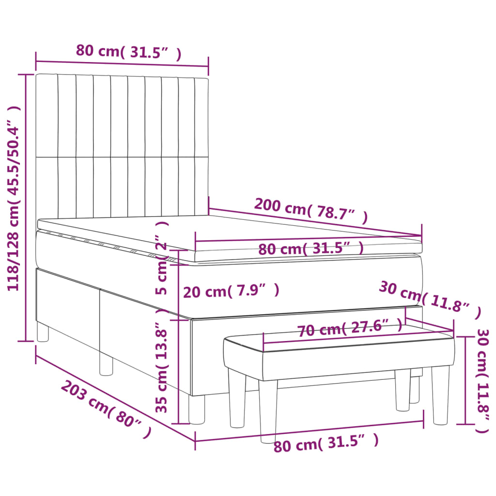 vidaXL Κρεβάτι Boxspring με Στρώμα Μπλε 80x200 εκ. Υφασμάτινο