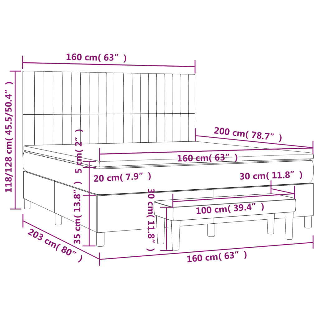 vidaXL Κρεβάτι Boxspring με Στρώμα Μπλε 160x200 εκ. Υφασμάτινο