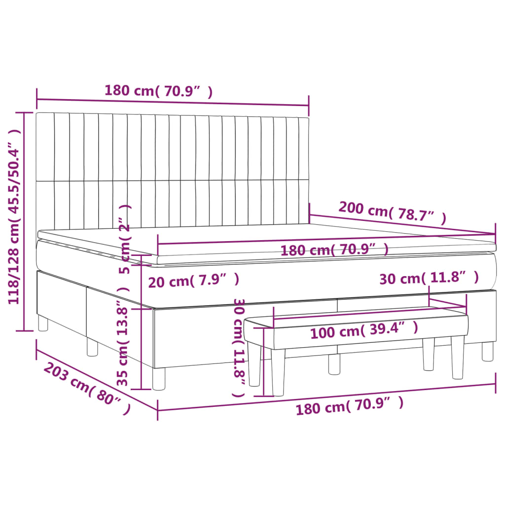 vidaXL Κρεβάτι Boxspring με Στρώμα Ανοιχτό Γκρι 180x200 εκ. Υφασμάτινο