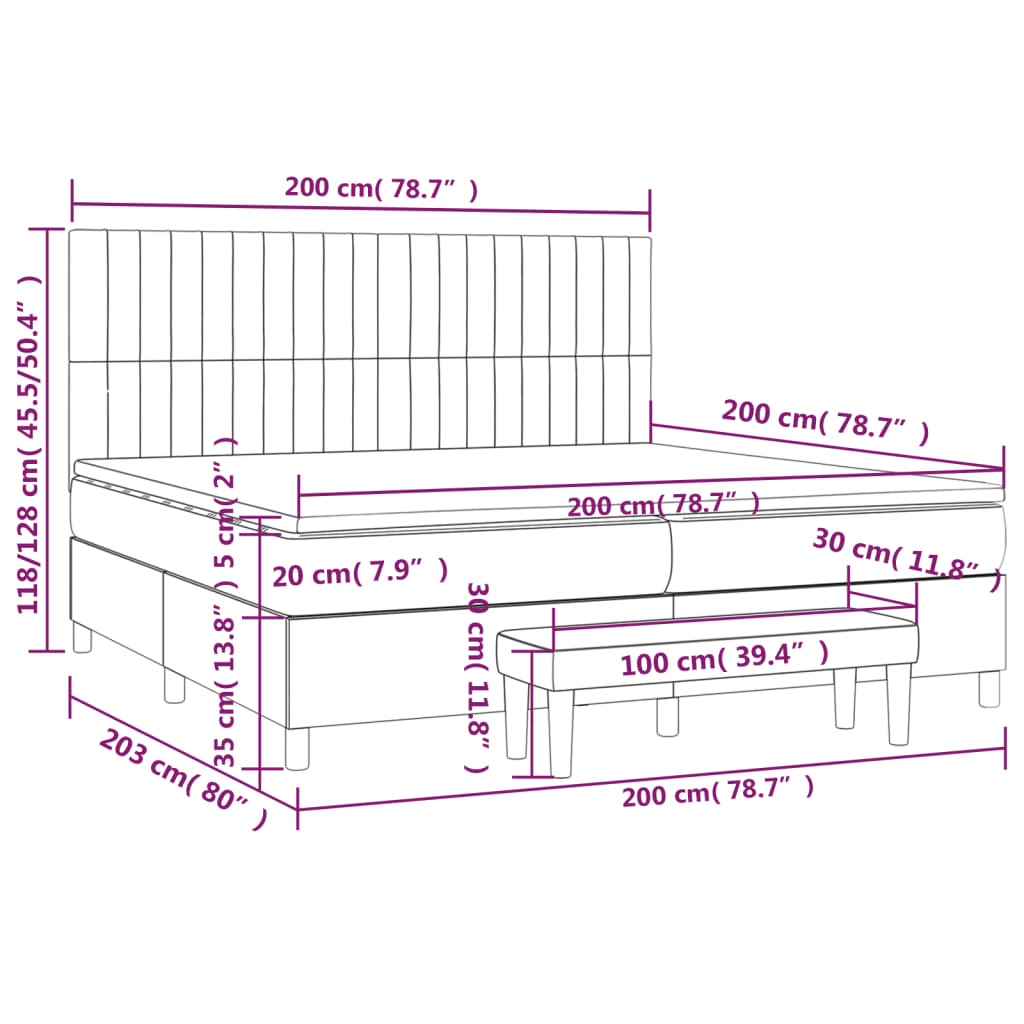 vidaXL Κρεβάτι Boxspring με Στρώμα Taupe 200x200 εκ. Υφασμάτινο