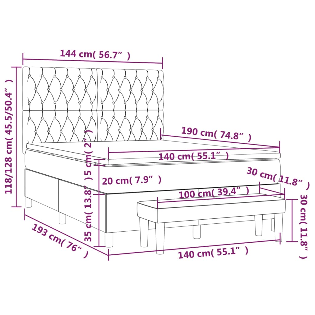 vidaXL Κρεβάτι Boxspring με Στρώμα Ανοιχτό Γκρι 140x190 εκ. Υφασμάτινο
