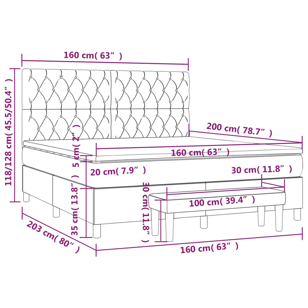 vidaXL Κρεβάτι Boxspring με Στρώμα Μαύρο 160x200 εκ. Υφασμάτινο