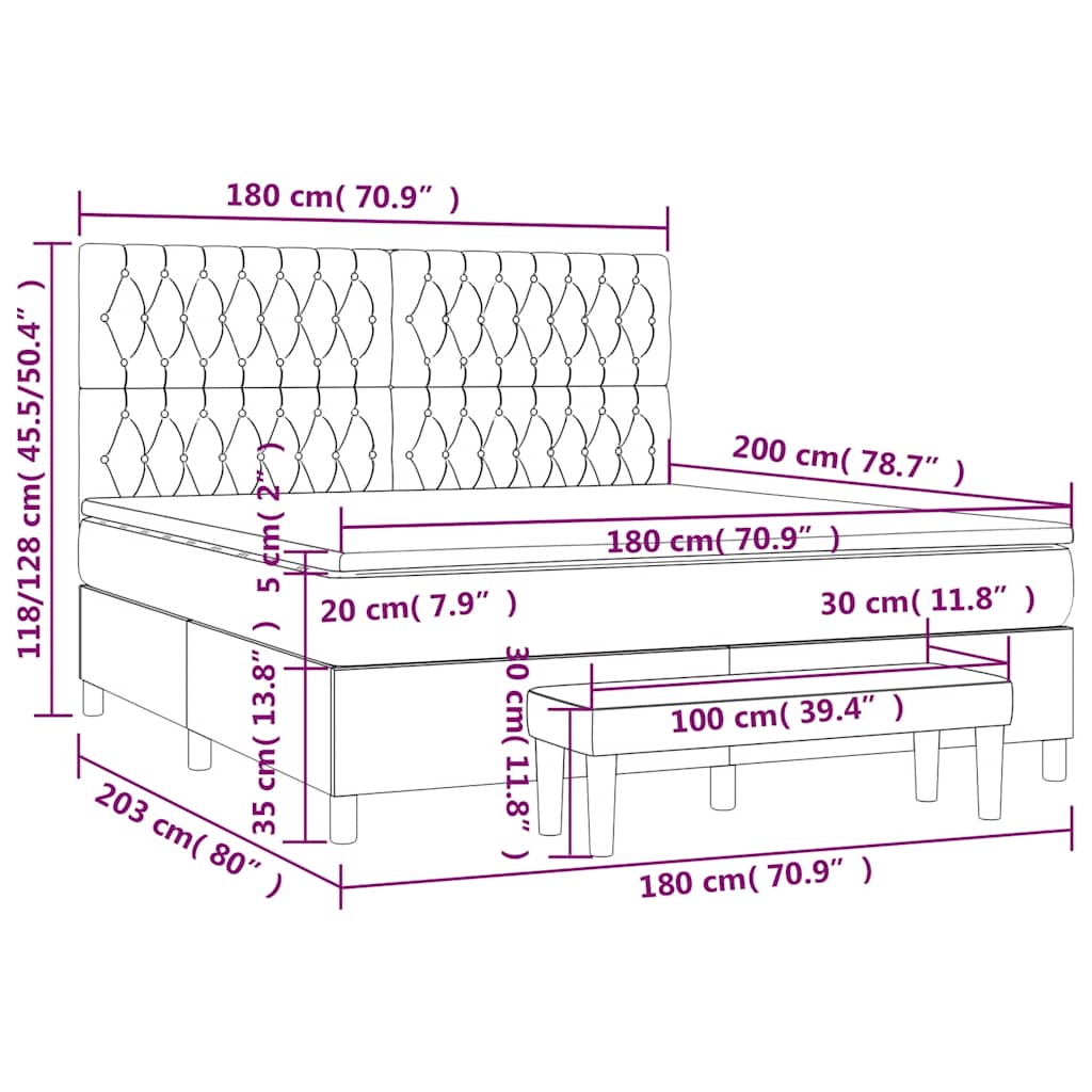 vidaXL Κρεβάτι Boxspring με Στρώμα Μαύρο 180x200 εκ. Υφασμάτινο