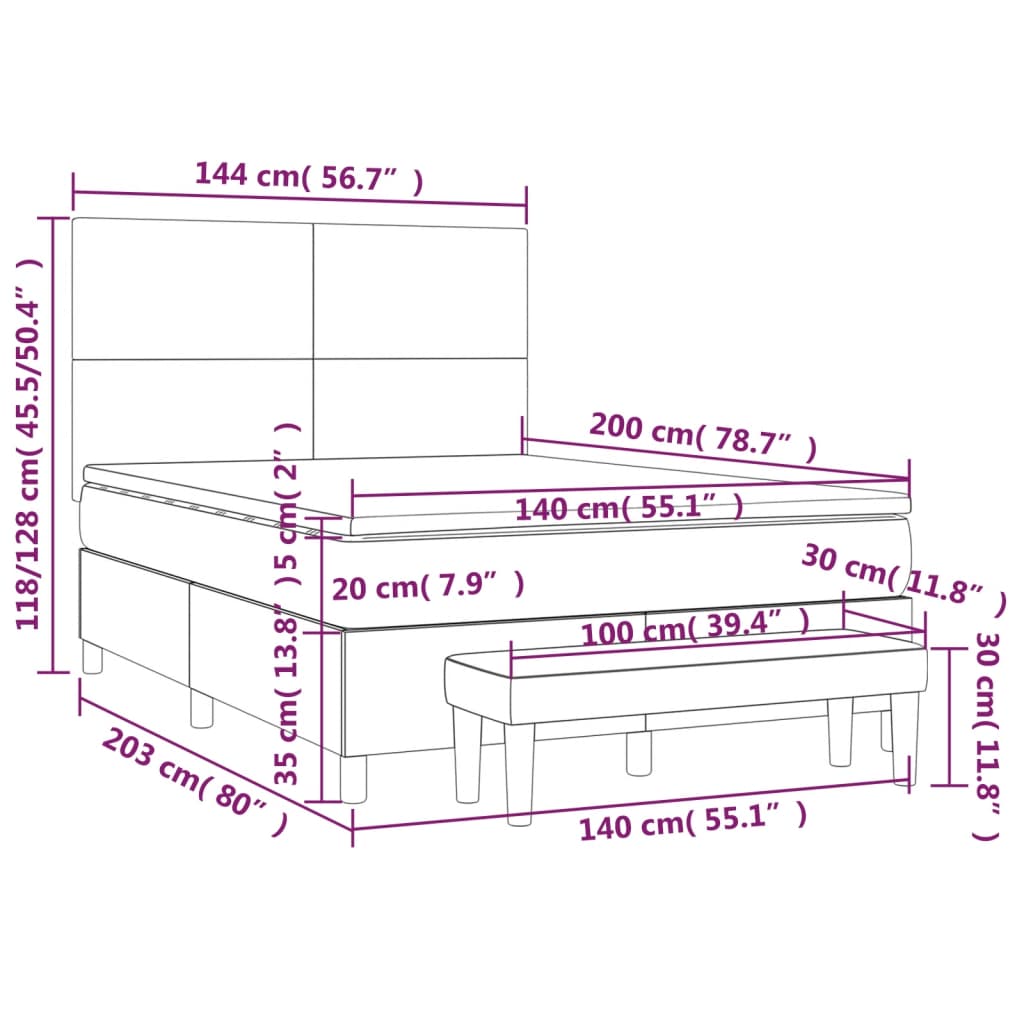 vidaXL Κρεβάτι Boxspring με Στρώμα Μαύρο 140x200εκ.από Συνθετικό Δέρμα