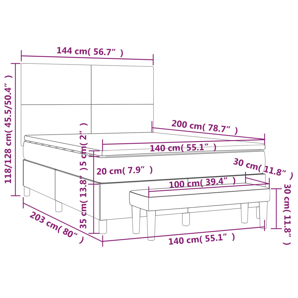 vidaXL Κρεβάτι Boxspring με Στρώμα Λευκό 140x200εκ.από Συνθετικό Δέρμα