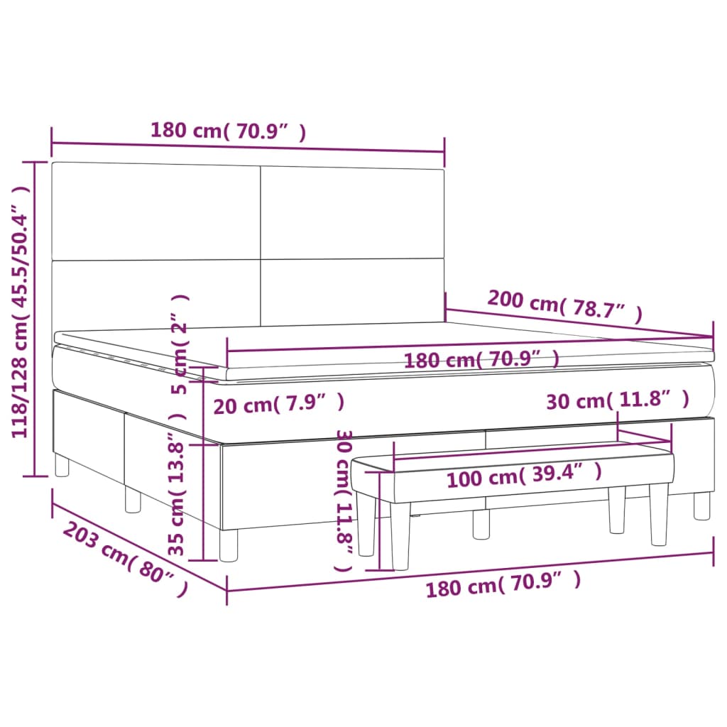 vidaXL Κρεβάτι Boxspring με Στρώμα Γκρι 180x200 εκ. Συνθετικό Δέρμα