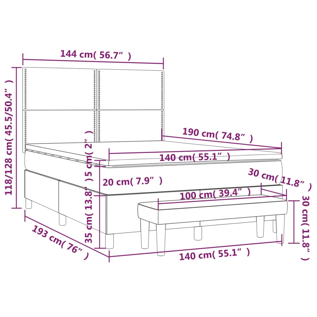 vidaXL Κρεβάτι Boxspring με Στρώμα Γκρι 140x190εκ. από Συνθετικό Δέρμα