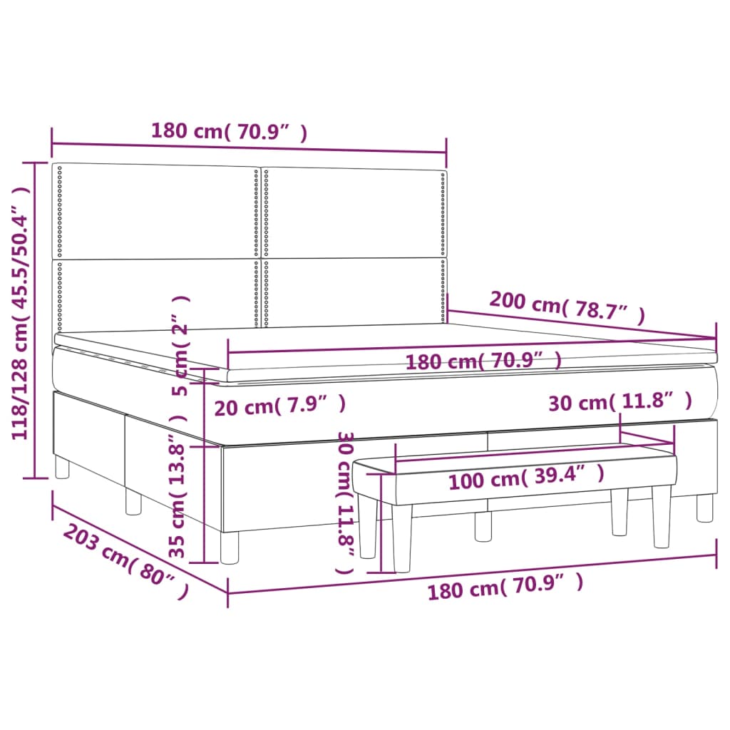 vidaXL Κρεβάτι Boxspring με Στρώμα Μαύρο 180x200εκ.από Συνθετικό Δέρμα