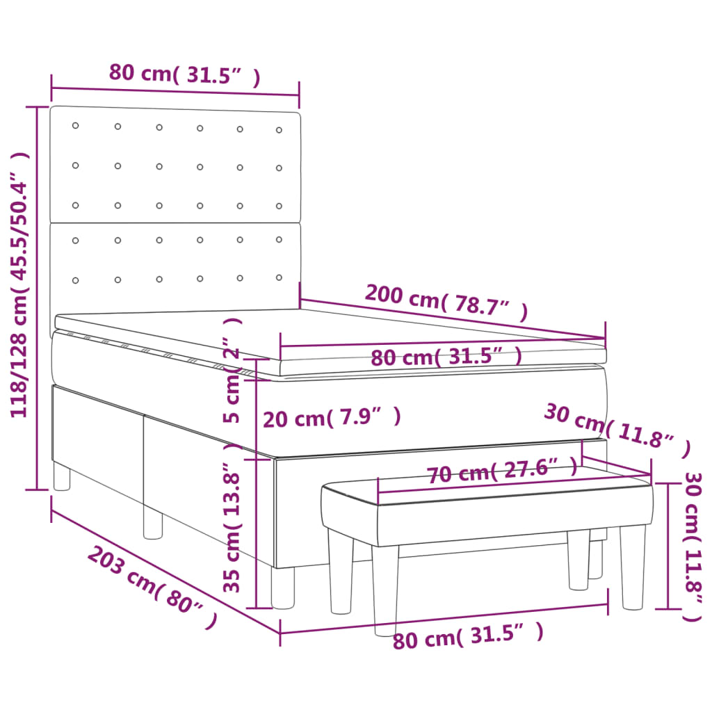 vidaXL Κρεβάτι Boxspring με Στρώμα Καπουτσίνο 80x200 εκ. Συνθ. Δέρμα