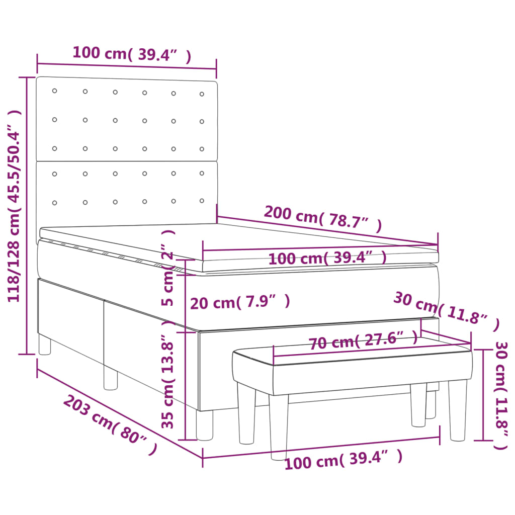 vidaXL Κρεβάτι Boxspring με Στρώμα Μαύρο 100x200εκ.από Συνθετικό Δέρμα
