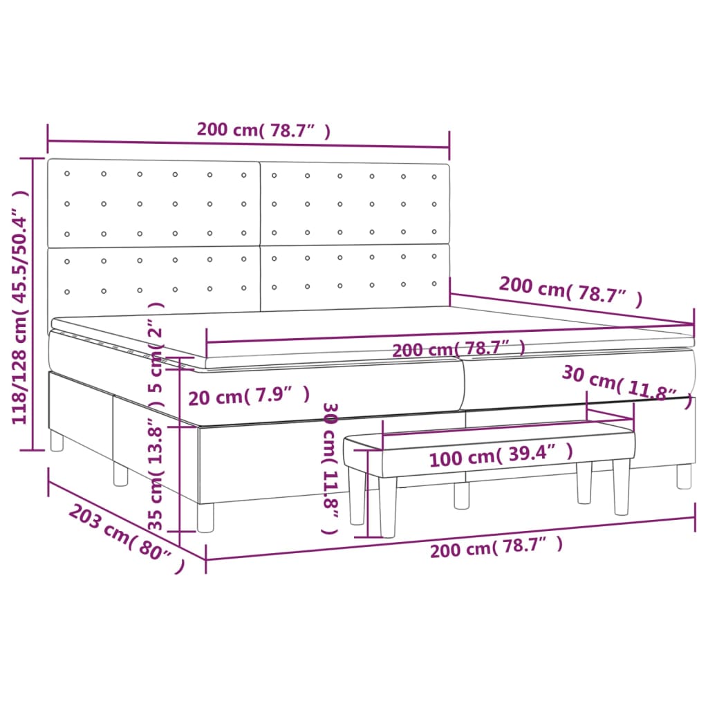 vidaXL Κρεβάτι Boxspring με Στρώμα Μαύρο 200x200 εκ. Συνθετικό Δέρμα