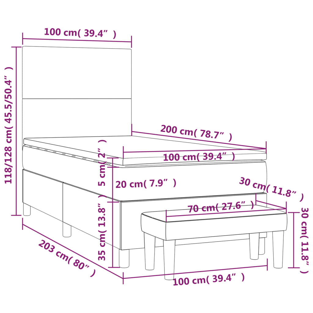 vidaXL Κρεβάτι Boxspring με Στρώμα Σκούρο Γκρι 100x200 εκ. Βελούδινο