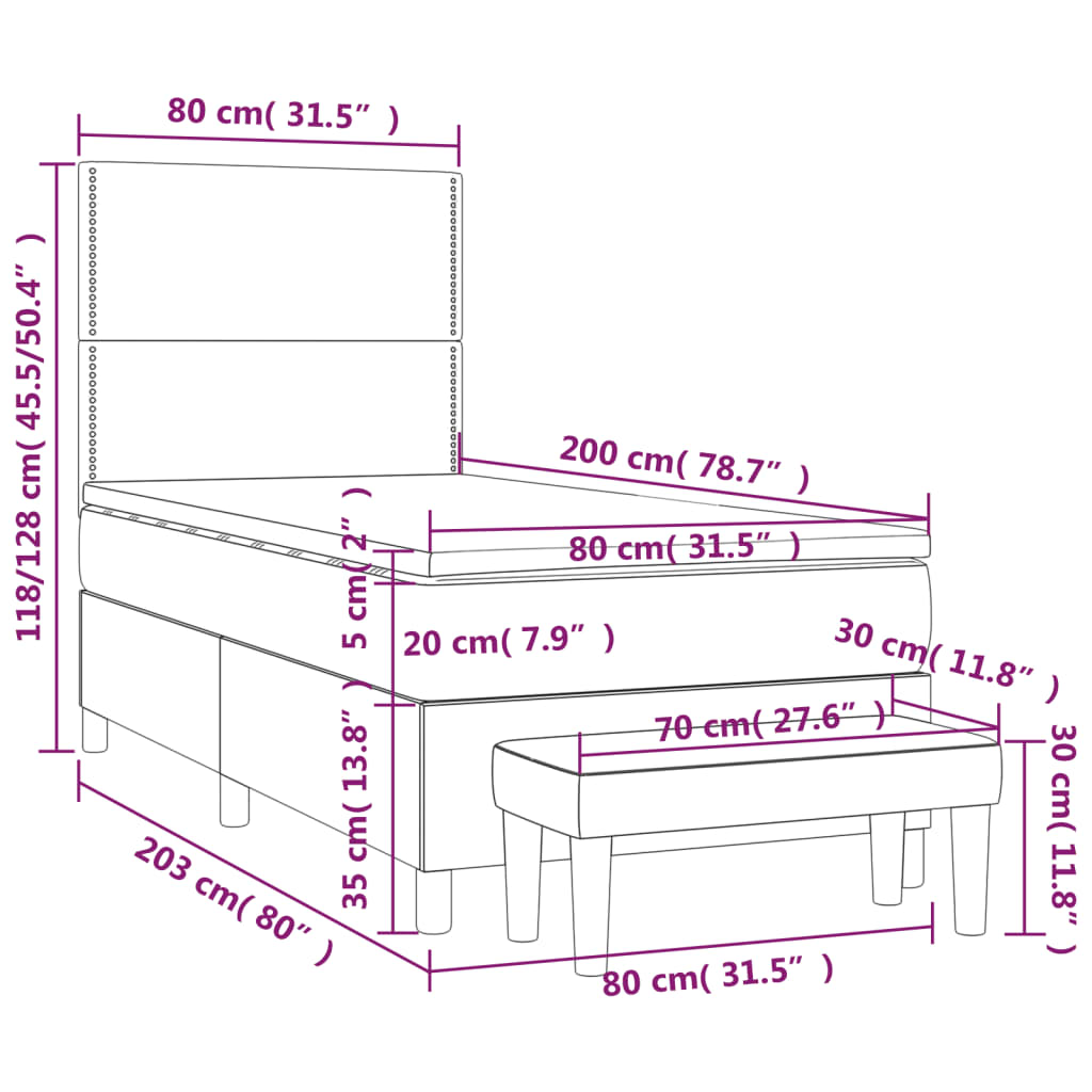 vidaXL Κρεβάτι Boxspring με Στρώμα Ροζ 80 x 200 εκ. Βελούδινο